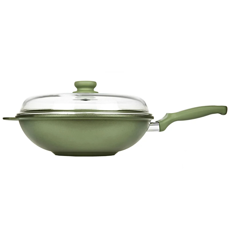 32 cm - Dr.Green Stone Extra Induction Wok Antiaderente In Alluminio Con Coperchio