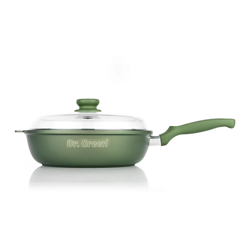 28 cm - Dr.Green Stone Extra Induction Padella Alta Antiaderente In Alluminio Con Coperchio