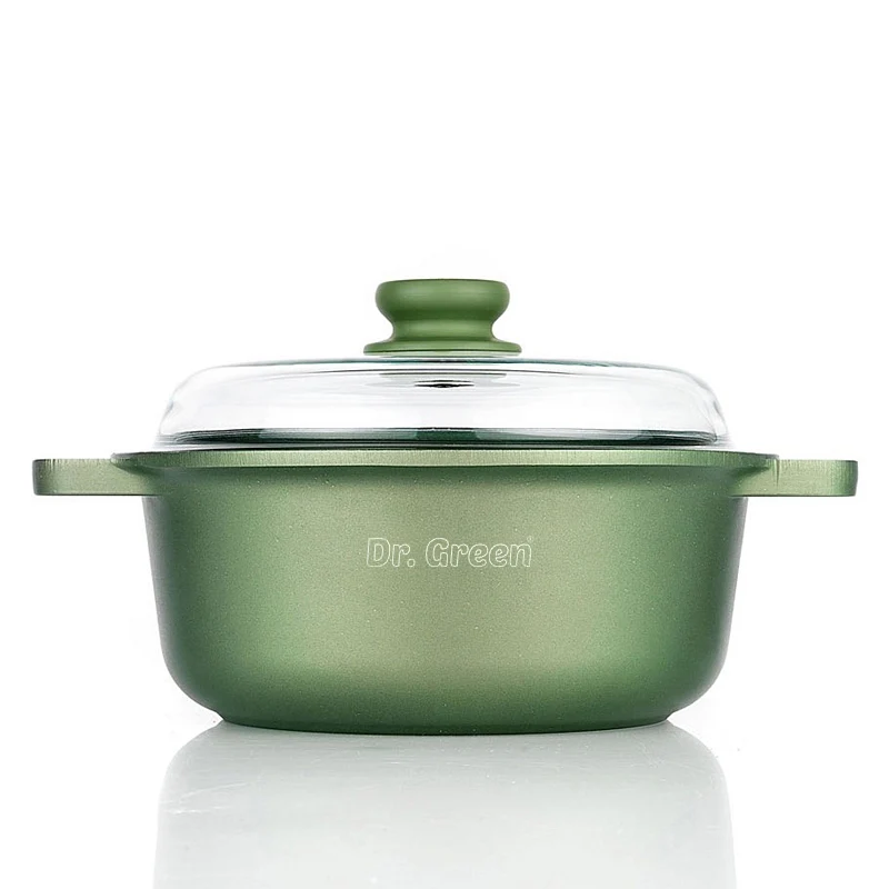 24 cm - Dr.Green Stone Extra Induction Casseruola Bassa Antiaderente In Alluminio Con Coperchio