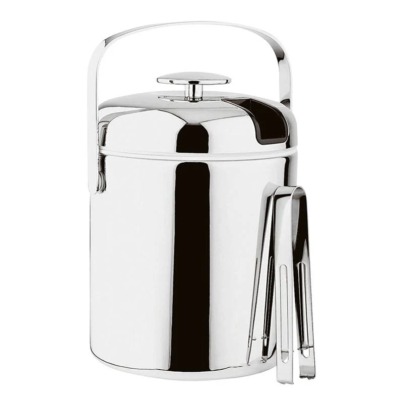 Ø 14 x H 22 cm - Secchiello Ghiaccio In Acciaio Inox Con Pinza