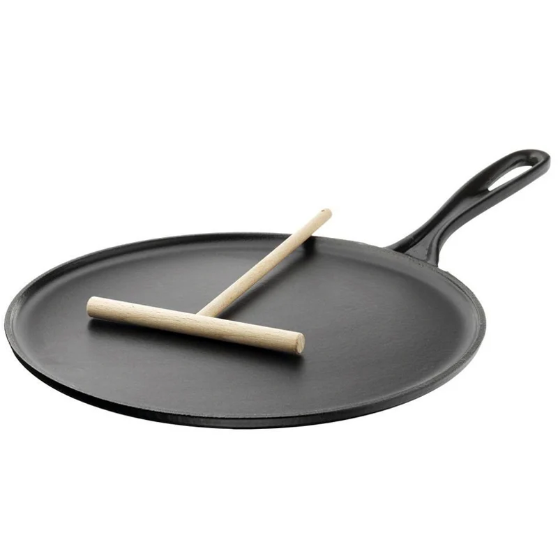27 cm - Crepiera Rotonda In Ghisa Con Spatola In Legno