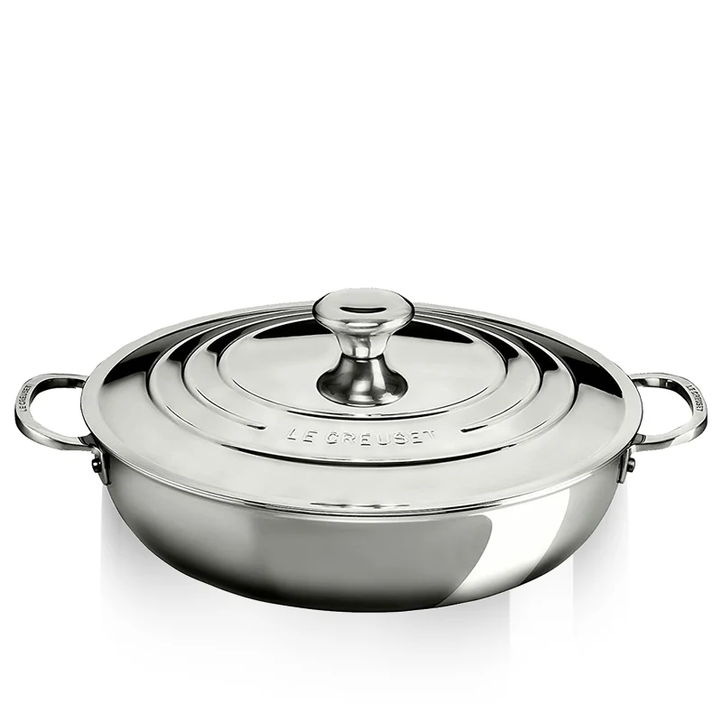 30 cm - Tegame Basso In Acciaio Inox Con Coperchio