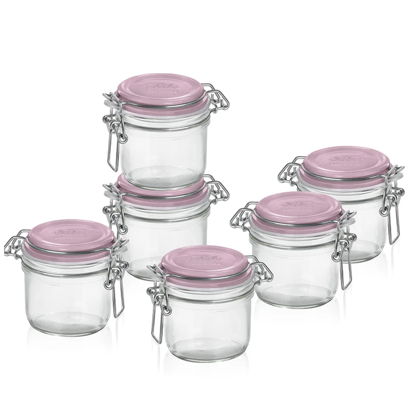 20 cl - Fido Aromateca Vasetto Ermetico Cilindrico In Vetro Tappo Rosa - Set 6 Pz