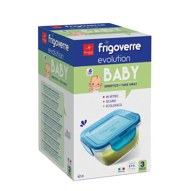 12x12 cm - Frigoverre Evolution Contenitore Per Alimenti Ermetico In Vetro Temperato - Set 3 Pz