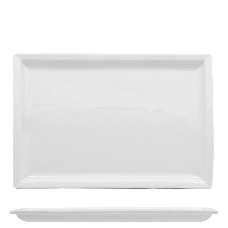 31x22 cm - Justwhite Piatto Vassoio Rettangolare In Porcellana - Set 3 Pz