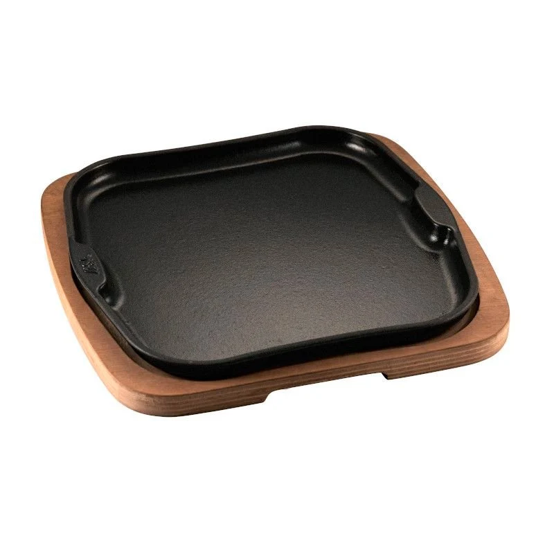 29x29 cm - Gourmet Piatto In Ghisa Con Supporto In Legno