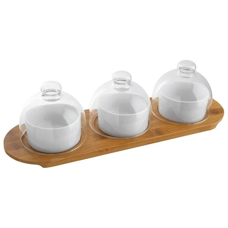 Happy Hour Coppette per Aperitivo Con Cloche e Supporto Vassoio In Legno - Set 7 Pz