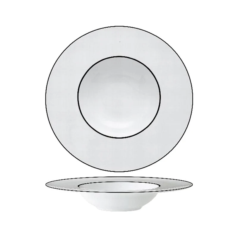 27 cm - Ligne Noir Piatto Pasta In Porcellana - Set 6 Pz