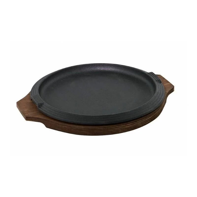 25 cm - Basic Piatto In Ghisa Con Supporto In Legno