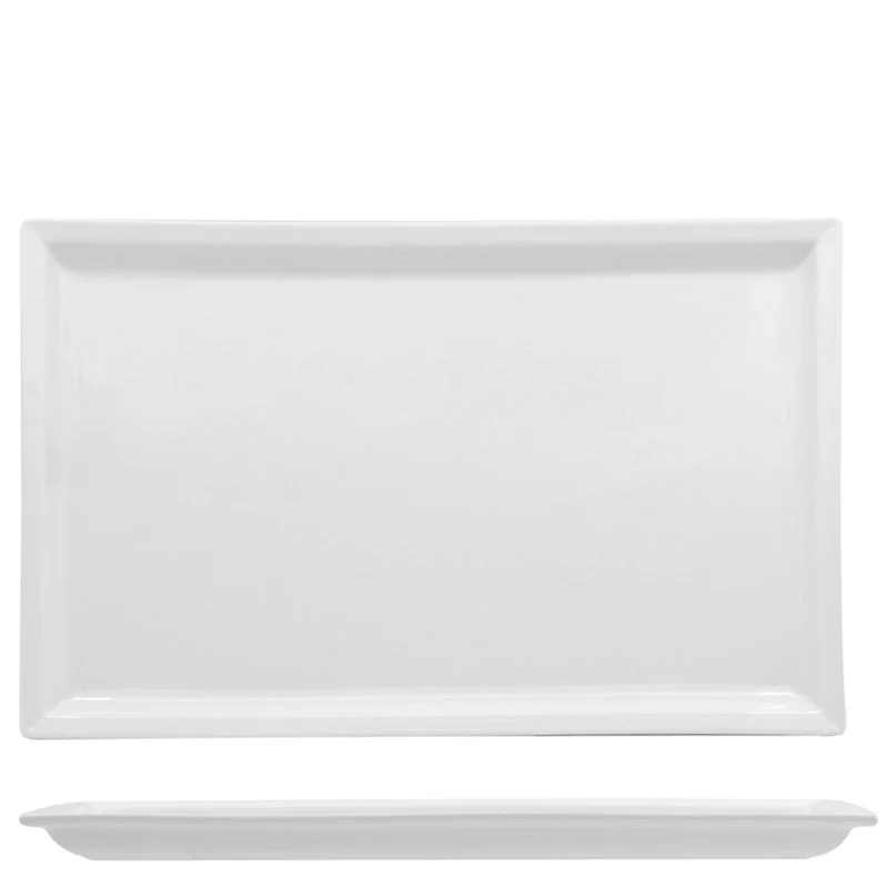 36x22 cm - Justwhite Piatto Presentazione Rettangolare In Porcellana - Set 3 Pz