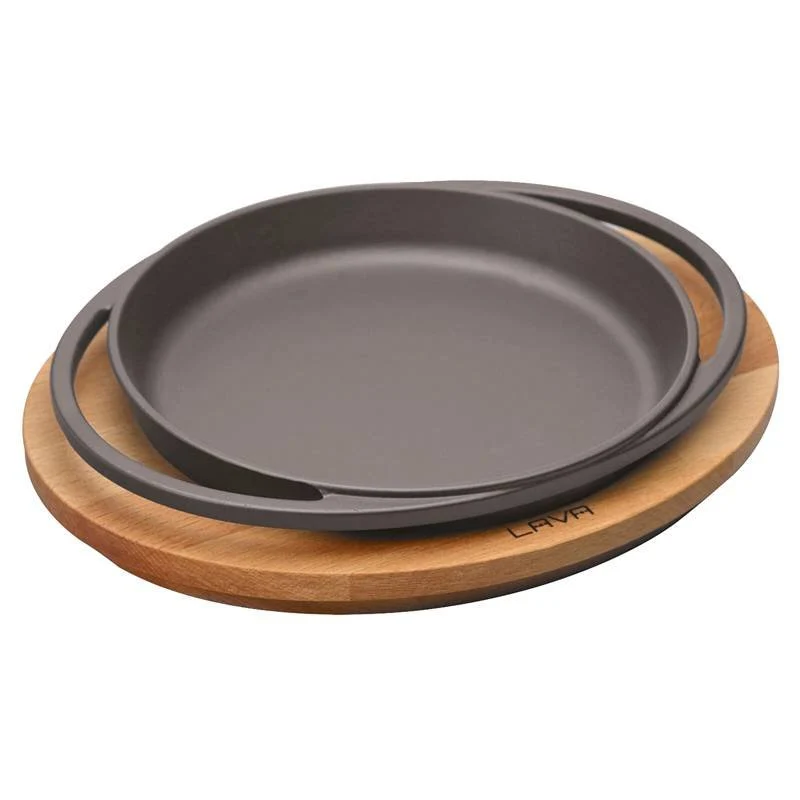 20 cm - Cast Iron Cookware Piatto In Ghisa Con Supporto In Legno