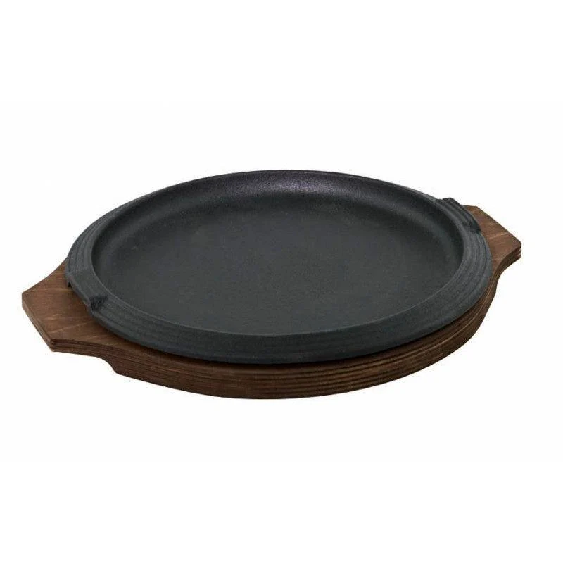 31 cm - Basic Piatto In Ghisa Con Supporto In Legno