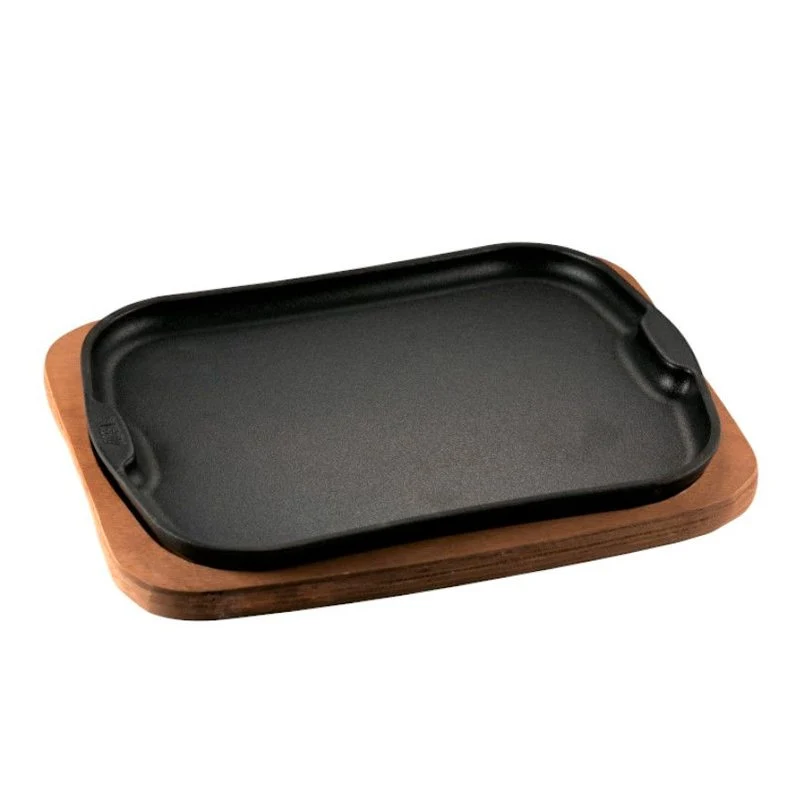 22x17 cm - Gourmet Piatto In Ghisa Con Supporto In Legno