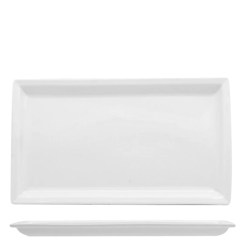 31x18 cm - Justwhite Piatto Vassoio Rettangolare In Porcellana - Set 3 Pz