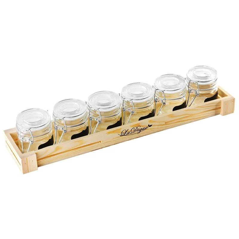 20 cl - Happy Hour Vasetti per Aperitivo Con Supporto Vassoio In Legno - Set 7 Pz