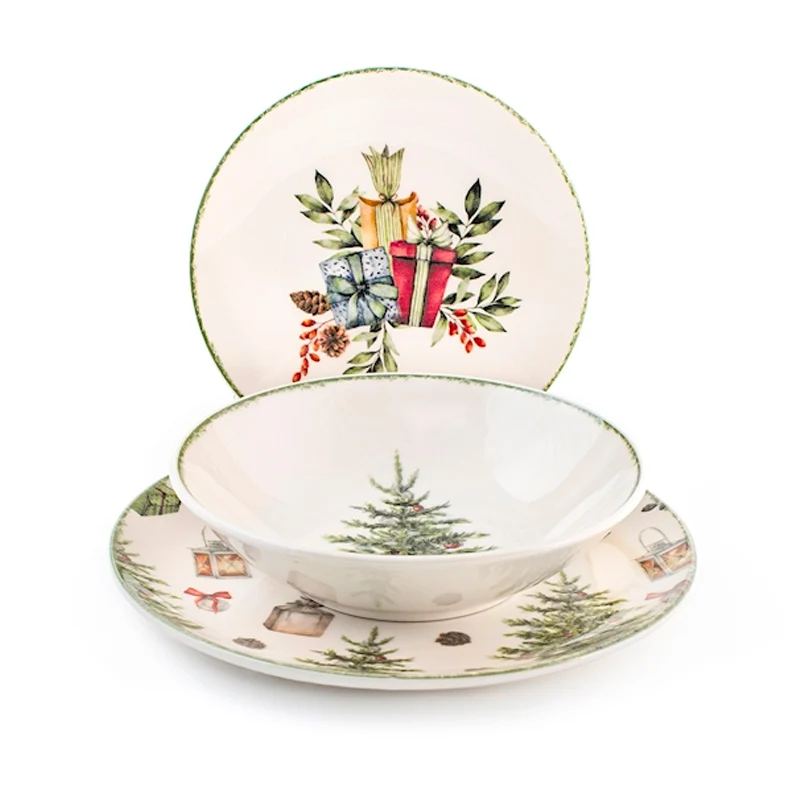 Christmas Carol Servizio Piatti In Stoneware - Set 18 Pz