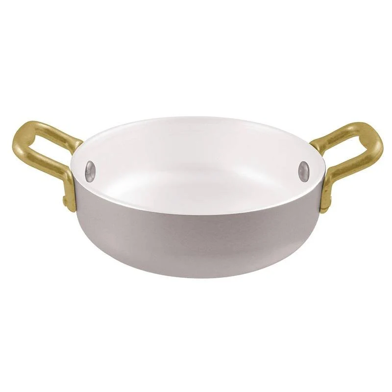 12 cm - Miniature Mini Tegamino In Alluminio Con Manici In Ottone