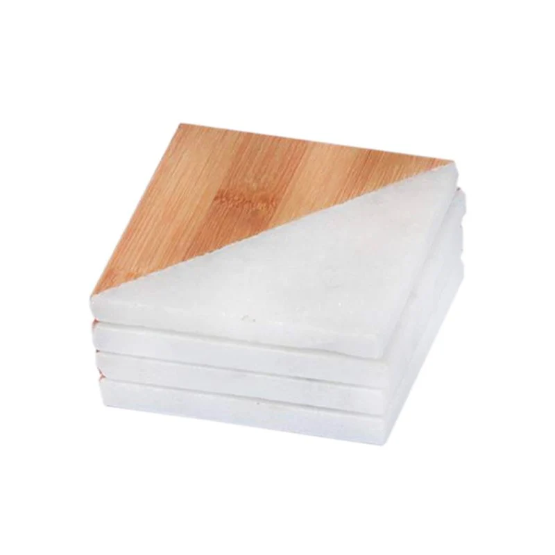 10x10 cm - Sottobicchieri In Legno e Marmo - Set 4 Pz