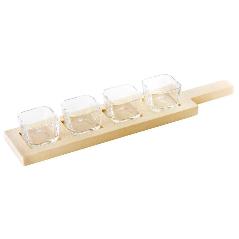 6.8 cl - Happy Hour Coppette per Aperitivo Con Supporto Vassoio In Legno - Set 5 Pz