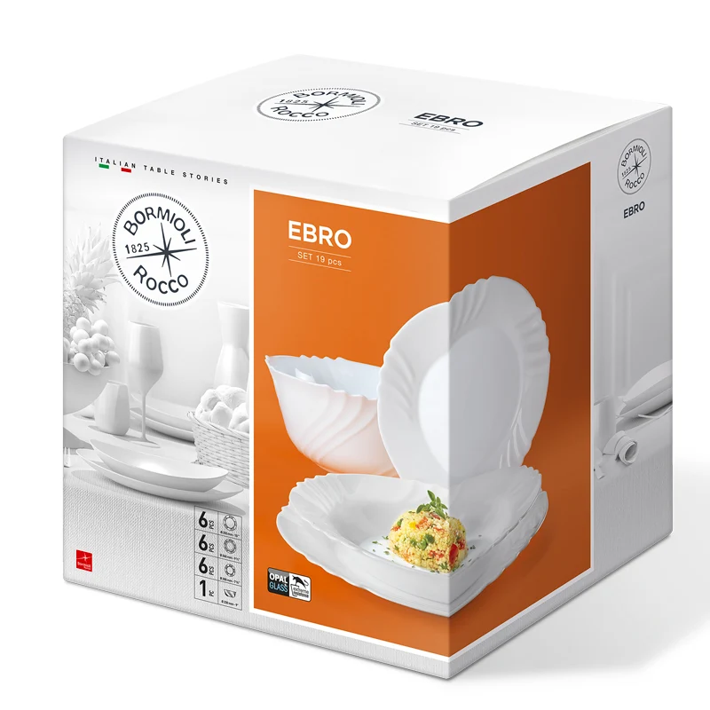 Ebro Servizio Piatti In Vetro Opale - Set 19 Pz