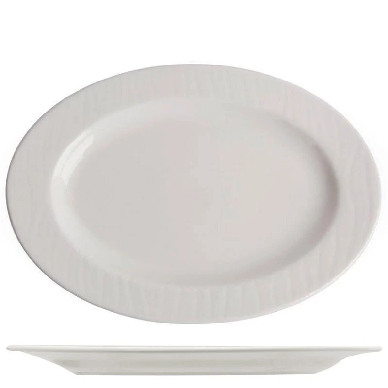 32 cm - Ripple Piatto Vassoio Ovale In Porcellana - Set 6 Pz