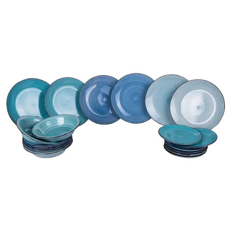 Baita Acqua Ocean Servizio Piatti In Gres - Set 12 Pz