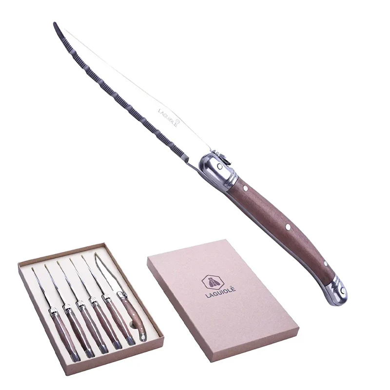 Coltello Bistecca In Acciaio Inox - Legno Noce - Set 6 Pz