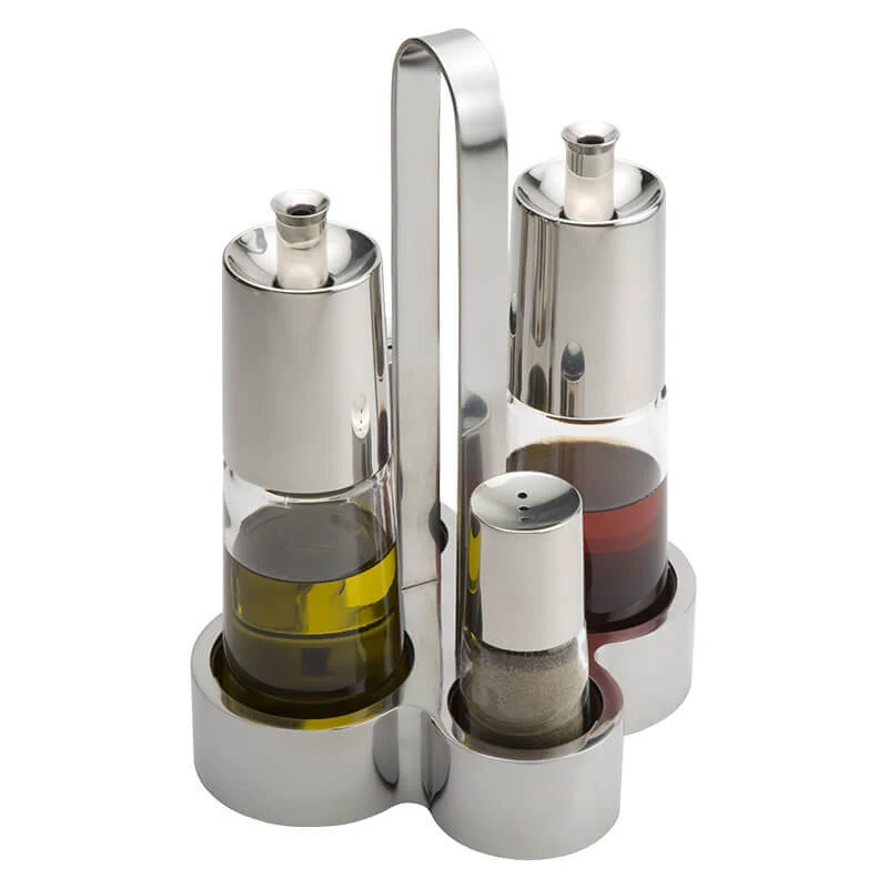 Bella Set Condimenti In Acciaio Inox - Vetro - Set 4 Pz