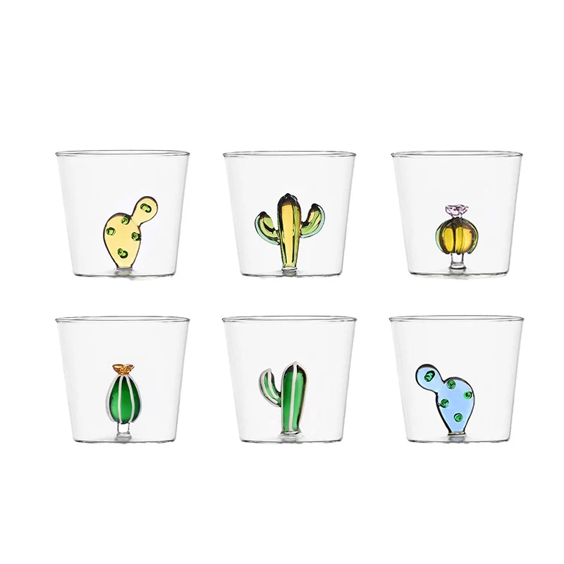 30 cl - Desert Plants Bicchiere Acqua Cactus in Vetro Borosilicato - Set 6 Pezzi