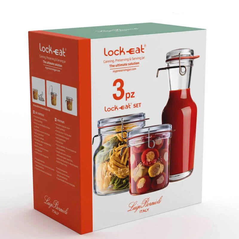 Lock-Eat Set Vasetti Ermetici in Vetro - Set 3 Pezzi