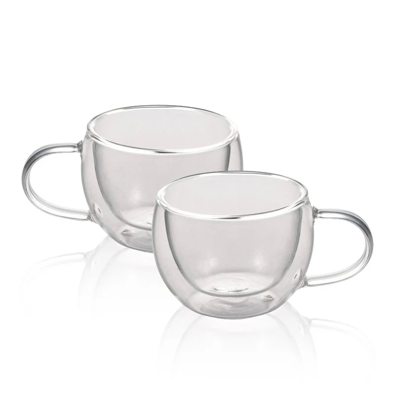 9 cl - Tazzina Caffé Doppia Parete in Vetro Borosilicato - Set 2 Pezzi