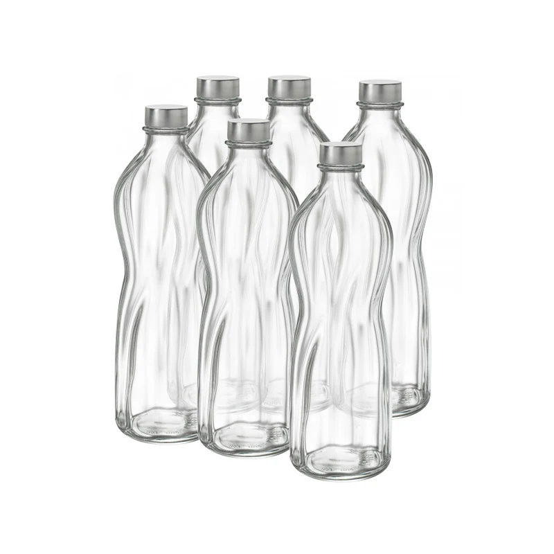 1 Litro - Aqua Bottiglia Acqua in Vetro - Set 6 Pezzi