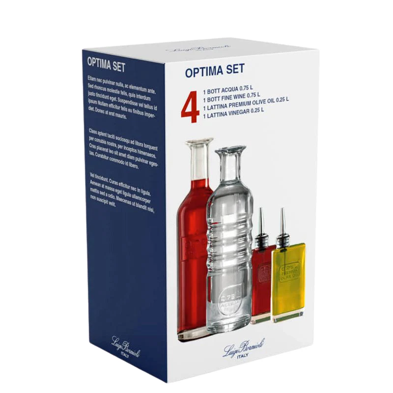 Optima Bottiglie Acqua Vino Olio e Aceto in Vetro - Set 4 Pezzi