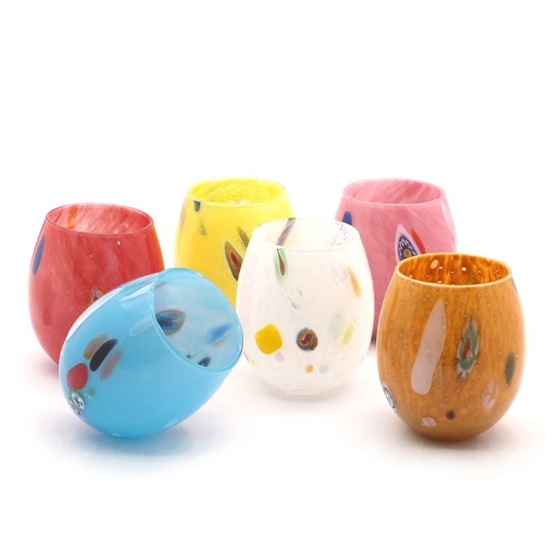 35 cl - Murano Bicchiere Acqua A Pois in Vetro - Set 6 Pezzi