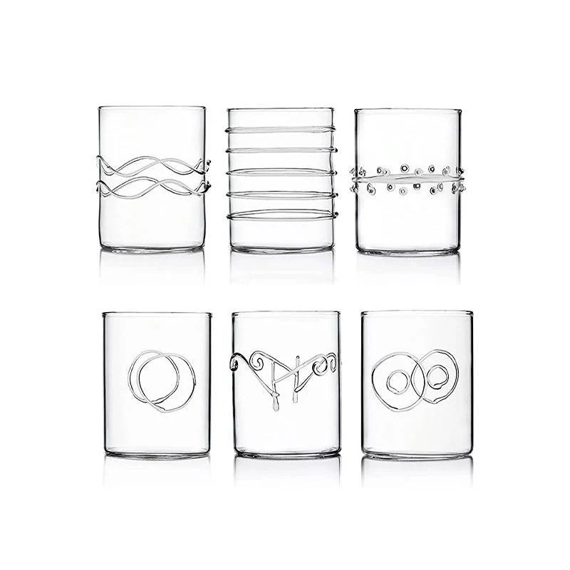 30 cl - Deco Bicchiere Acqua Forme Geometriche in Vetro Borosilicato - Set 6 Pezzi