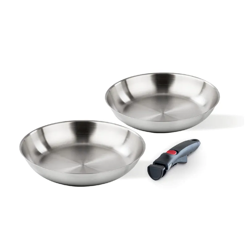 Set 2 padelle acciaio 24/28 cm + manico staccabile