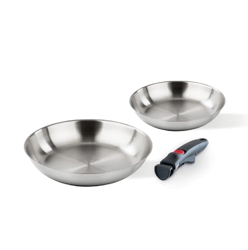 Set 2 padelle acciaio 20/28 cm + manico staccabile