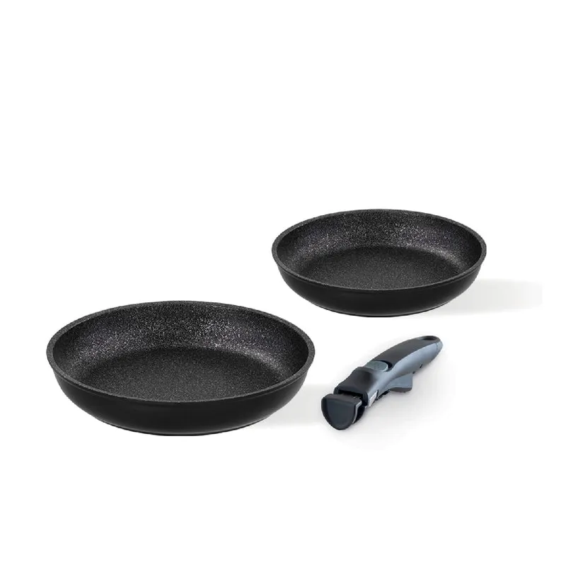 Set antiaderente 2 padelle 20/24 cm + manico staccabile