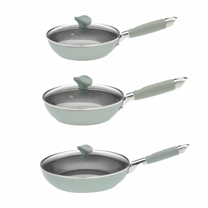 ELENA - Set 3 padelle antiaderenti Smeralda con coperchi 20, 24 e 28 cm