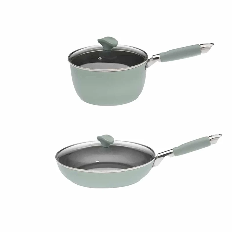 TERESA - Set 1 casseruola 20 cm e 1 padella 28 cm antiaderenti Smeralda con coperchi