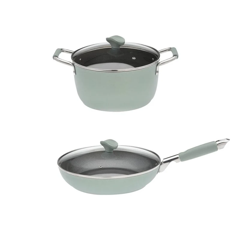 GIOVANNA - Set 1 casseruola 24 cm e 1 padella 28 cm antiaderenti Smeralda con coperchi