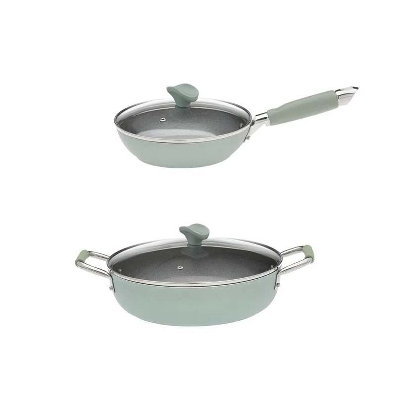 ANNA - Set 1 padella 24 cm e 1 tegame 28 cm antiaderenti Smeralda con coperchi