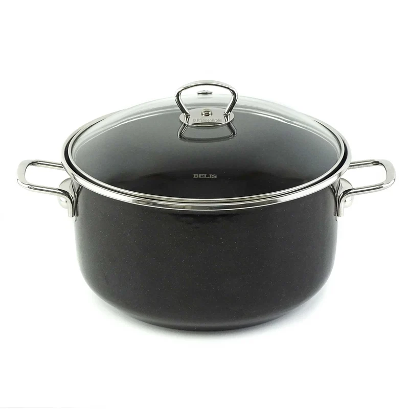 BELIS Stahl-Emaille Kochtopf PREMIUM 24 cm SCHWARZ