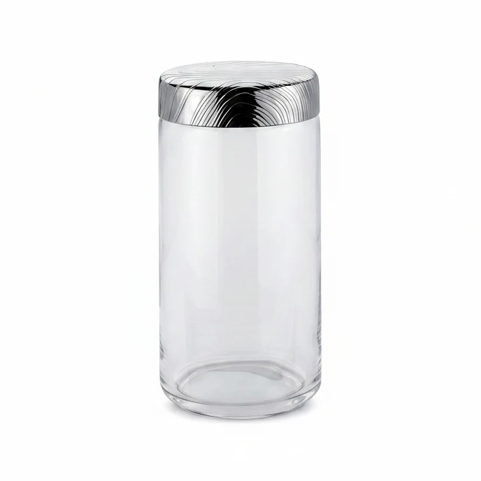 Alessi "Veneer" PU05/150 barattolo da cucina ermetico di design, in vetro con coperchio in acciaio inossidabile 18/10 con decoro in rilievo