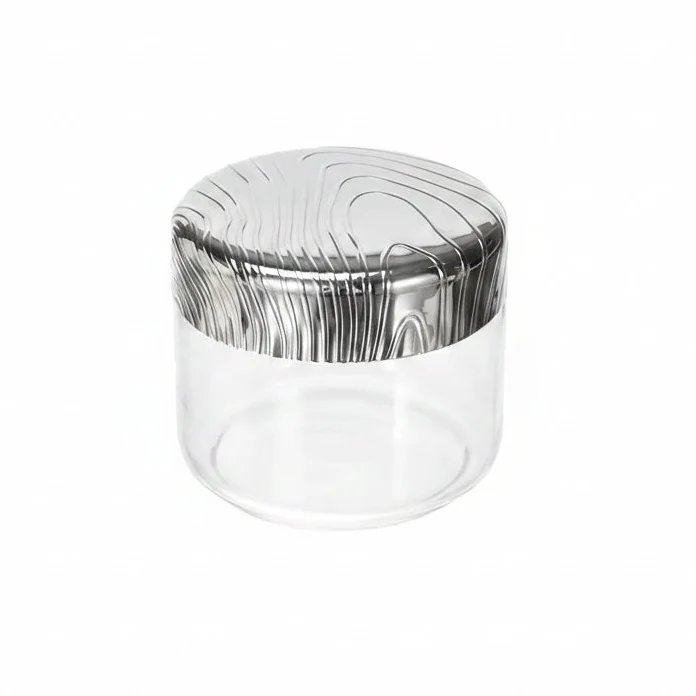Alessi "Veneer" PU05/50 barattolo da cucina ermetico di design, in vetro con coperchio in acciaio inossidabile 18/10 con decoro in rilievo