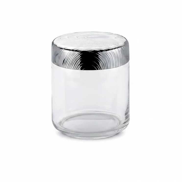 Alessi "Veneer" PU05/75 barattolo da cucina ermetico di design, in vetro con coperchio in acciaio inossidabile 18/10 con decoro in rilievo